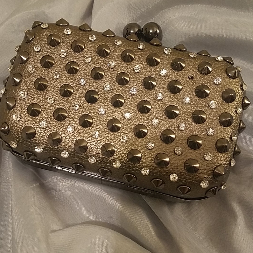 MMS stud gem clutch bronze tonewith chain shoulder
